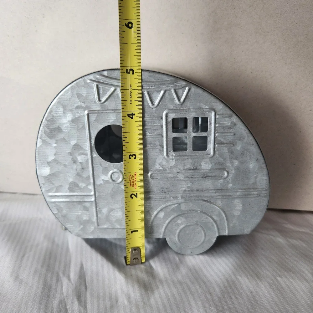 Galvanized Metal Camper LED Candle Decor‎ Cute Rustic Teardrop Trailer Decor